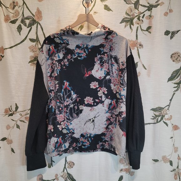 Smash! Asian Bird Floral Print Jersey Balloon Sleeve Sweatshirt Sweater - Picture 3 of 9